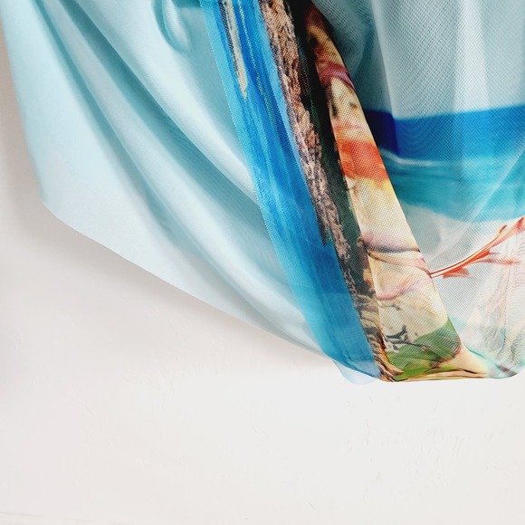 COPY - Zara Tropical Island Print Tulle Maxi / Midi Dress Spaghetti Strap Size … - Picture 9 of 11